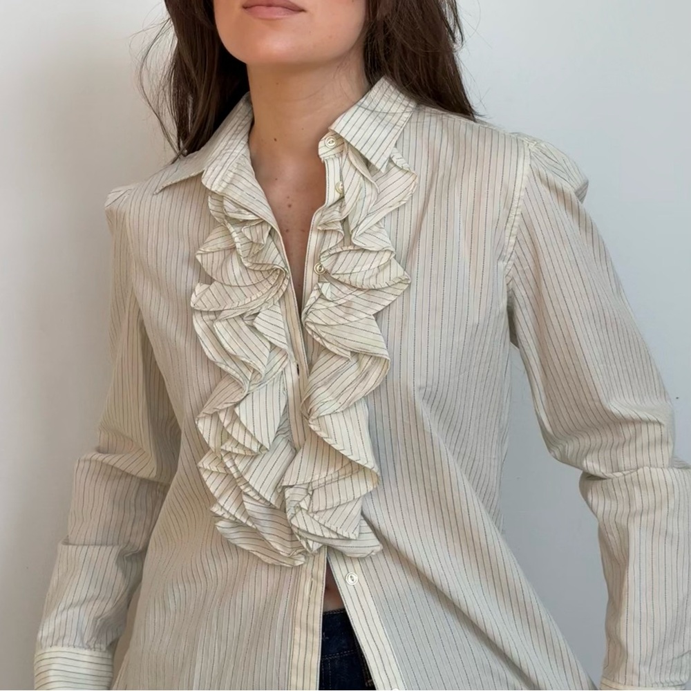 NWT Lauren Jeans by Ralph Lauren ruffle bib button down